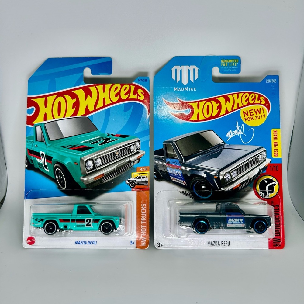 Hot Wheels Mazda Lot of 2x - Mazda Repu Cyan & Blue w/ ST8s Mad Mike 1/10 NEW